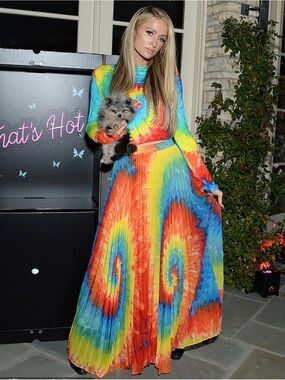 Alice + Olivia Rainbow Pleated Maxi Skirt Set Tie Dye Print Two Piece Boho Glam
